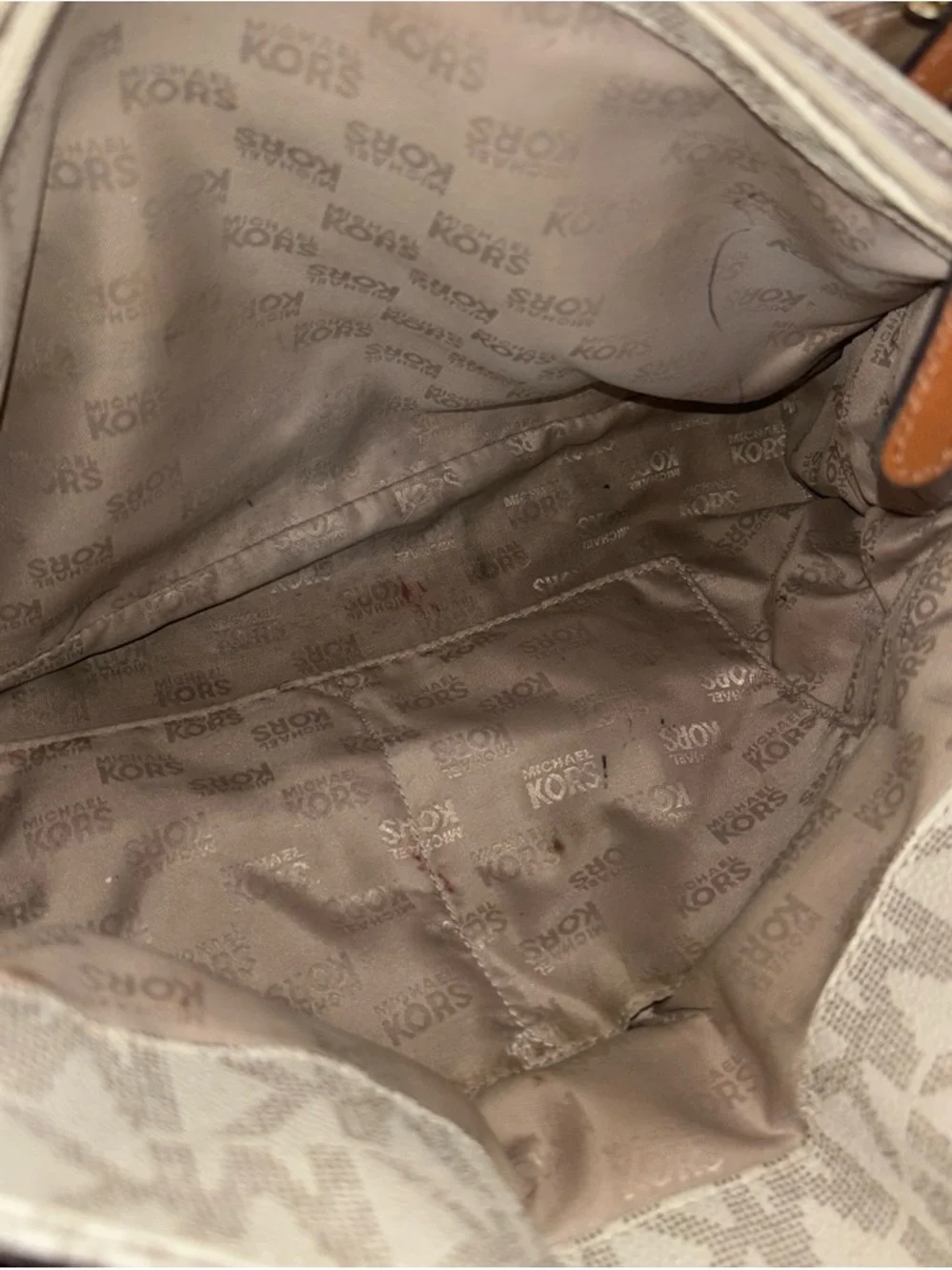 Michael Kors Cream Signature Canvas Tote with Tan Leather Trim